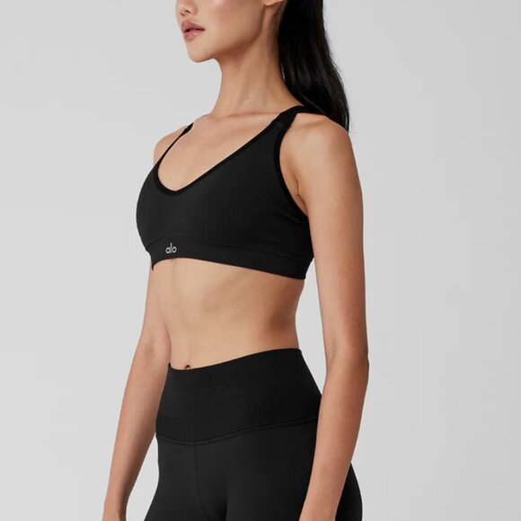 Alo Yoga Black Seamless Ribbed Favorite Bra - M - Picture 2 of 8